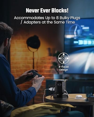 Miniatura 3 de Torre de Regleta de Energía, SUPERDANNY Torre Protector de Sobretensiones, 1050J 13A Estación de Carga con 12 Tomas de CA y 6 Puertos USB (2 USB C),