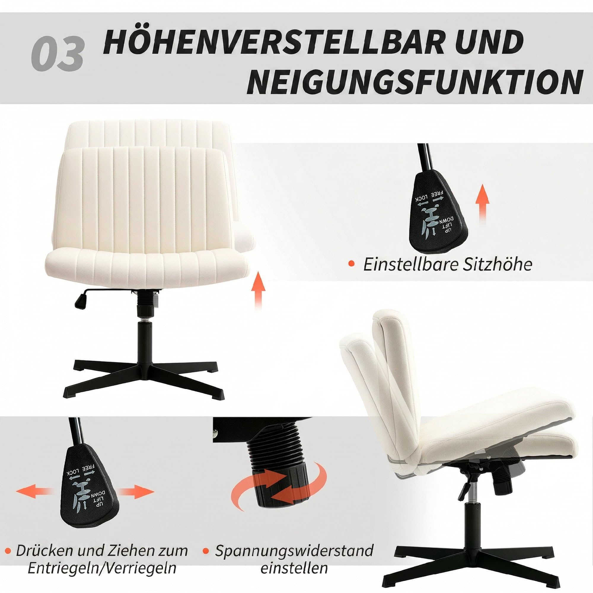 HOMCOM Homeoffice Stuhl Schreibtischstuhl bis 120 kg Cremeweiß