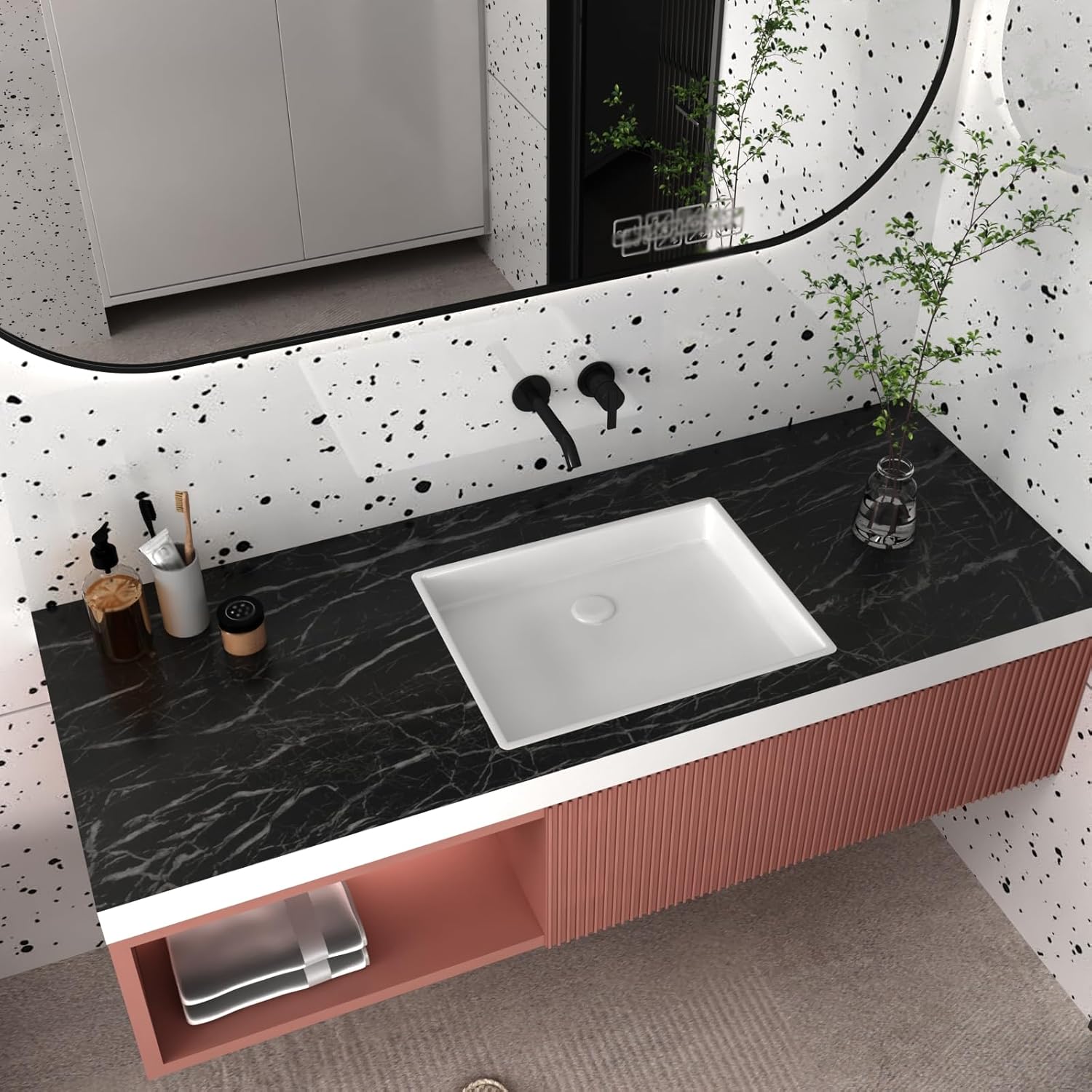 Black Marble Wallpaper Peel and Stick 35.4'' x196'' Marble Contact Paper Countertop Peel and Stick Waterproof Black Self Adhesive Removable Wall Paper Cabinet Covering for Kitchen Home Décor
