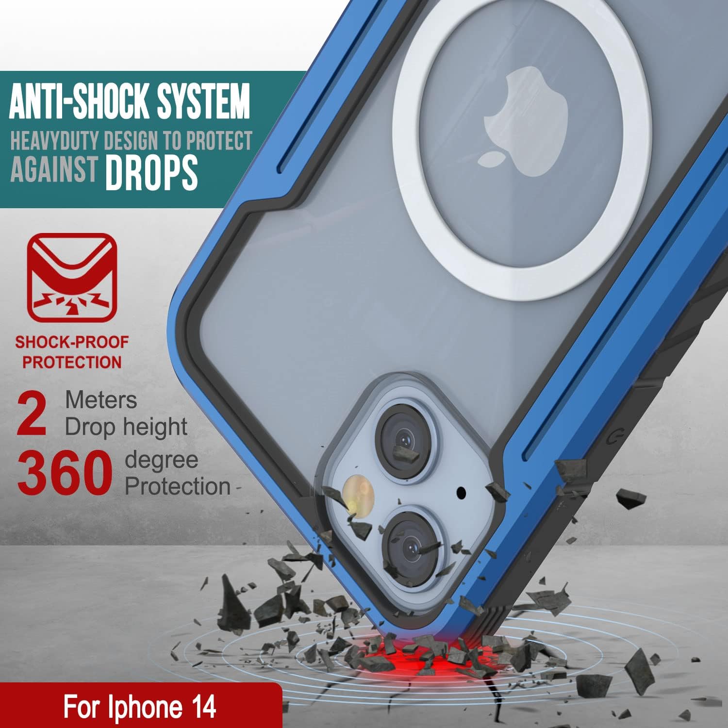 Punkcase Designed for iPhone 14 [Armor Stealth MAG Series] Protective Military Grade Cover W/Aluminum Frame [Clear Back] Ultimate Drop Protection for iPhone 14 (6.1") (2022)[Blue]