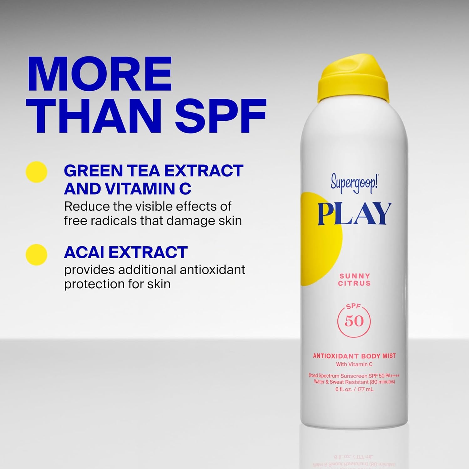 Supergoop! PLAY Antioxidant Body Mist w/Vitamin C - 3 fl oz - SPF 50 PA++++ Broad Spectrum Sunscreen - Body Spray - Great for Active Days