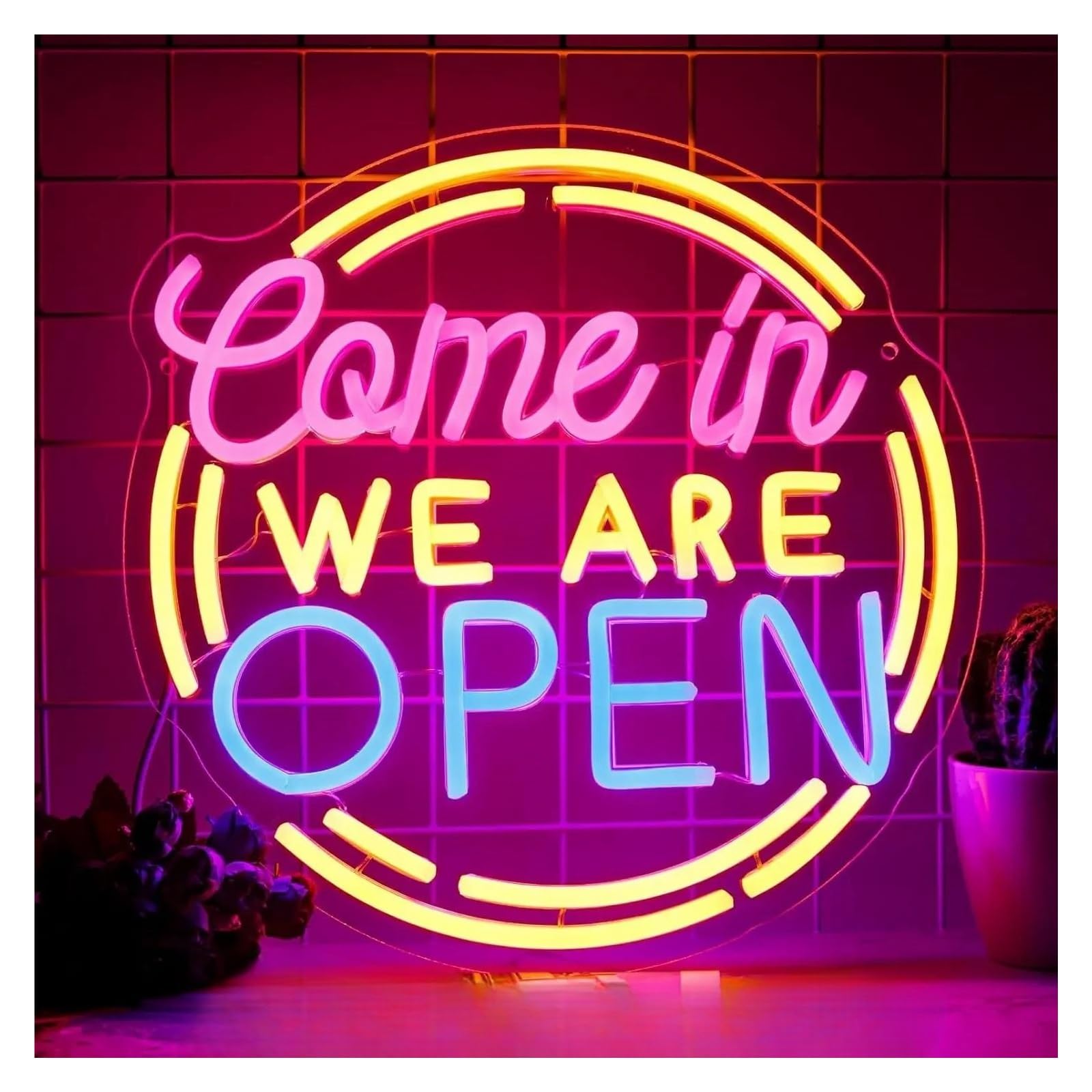 Signs Lamp Come in We are Open Neon Sign Neon Light Sign for Business Bar Pub Restaurant Wall Decor Night Light 32x32cm