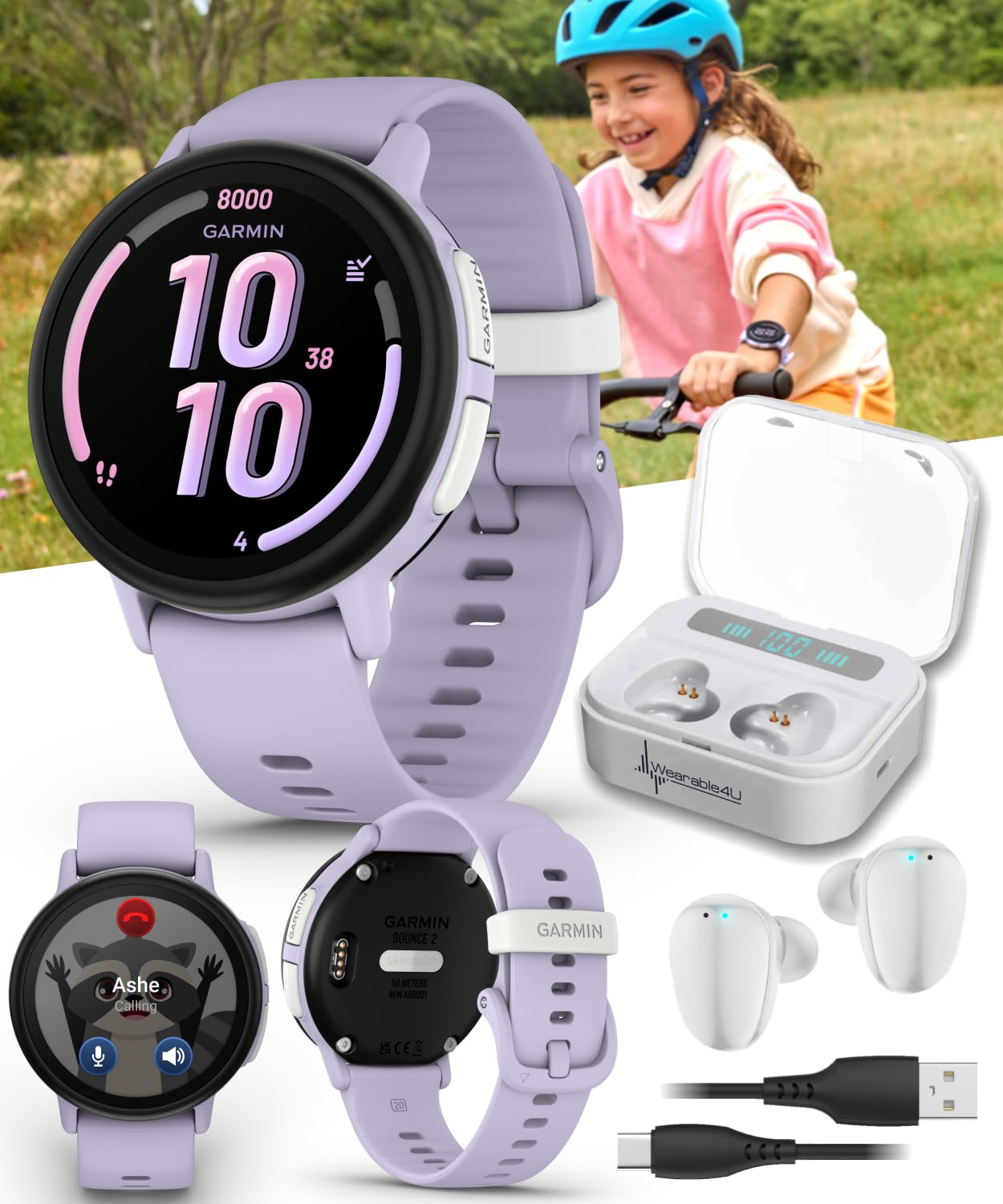 Garmin Bounce 2 Kids Smartwatch with LTE Two-Way Calling Text Messaging Real-Time GPS Tracking Swim-Friendly AMOLED Display Music