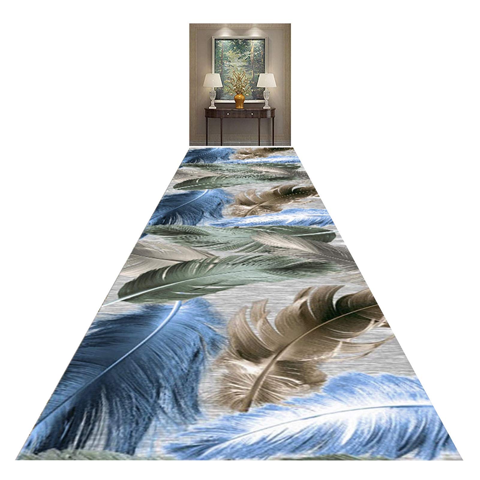 Alfombra de cocina lavable y antideslizante con diseño de plumas moderno de grosor fino