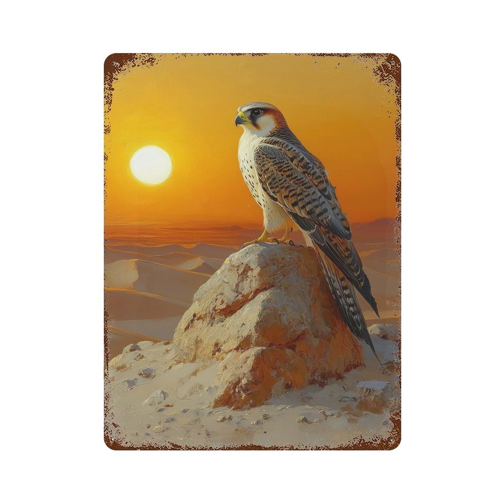 Falcon at Sunset 15.7"x11.8" Rusty Metal Tin Sign, Novelty Wall Decor for Cafe, Home Bar And Lounge Decor