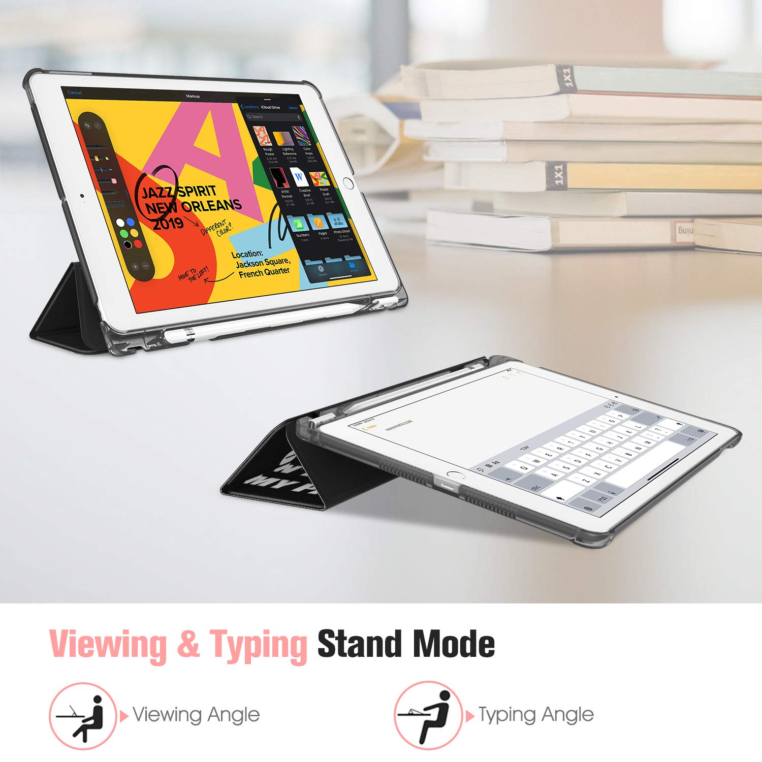 FINTIE Custodia per iPad 10.2 Pollici 9a / 8a / 7a Generazione (2021 2020 2019) con Built-in Pencil Holder - Sottile Leggero Semi-Trasparente Cover Case con Auto Sveglia/Sonno, Don't Touch