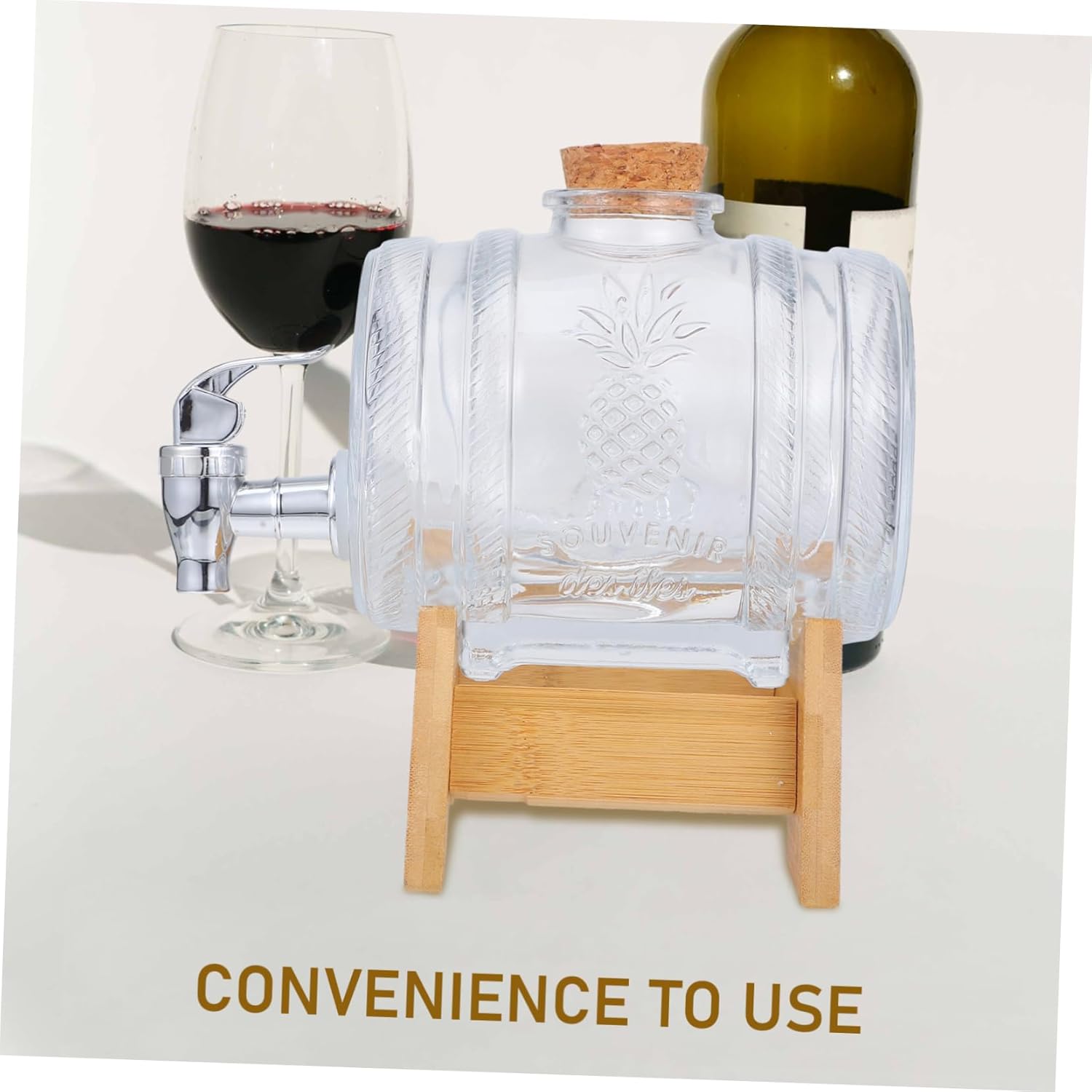 Ciieeo 1set Retro Glass Beverage Dispenser Spigot for Home Parties Sealed Drink Barrel Vintage Style Glass Wine Barrel for Weddings and Gatherings
