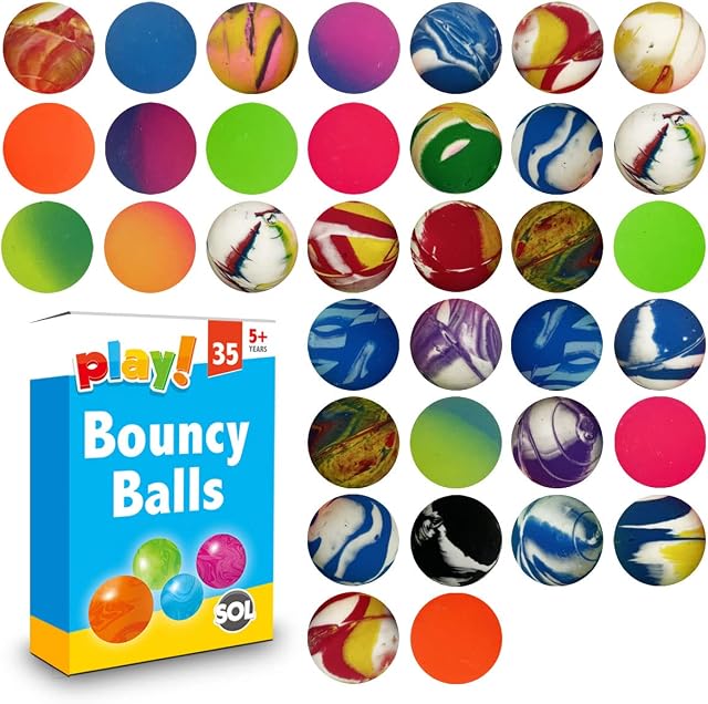 35pk Small Bouncy Balls for Kids Party Bags | 22mm | Fun Party Fillers for Kids Party Bags | Bouncy Ball Party Bag Fillers for Kids Unisex | Rubber Balls for Kids Party Bag Fillers Boys Toys