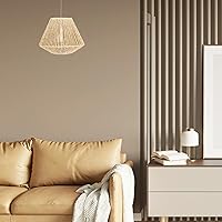 Vista 6 de Angoily, Pantalla de lámpara de ratán, pantalla de lámpara de mimbre, pantalla de luz colgante tejida con cuerda de paja, pantalla de lámpara