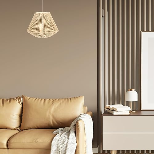 Miniatura 6 de Angoily, Pantalla de lámpara de ratán, pantalla de lámpara de mimbre, pantalla de luz colgante tejida con cuerda de paja, pantalla de lámpara