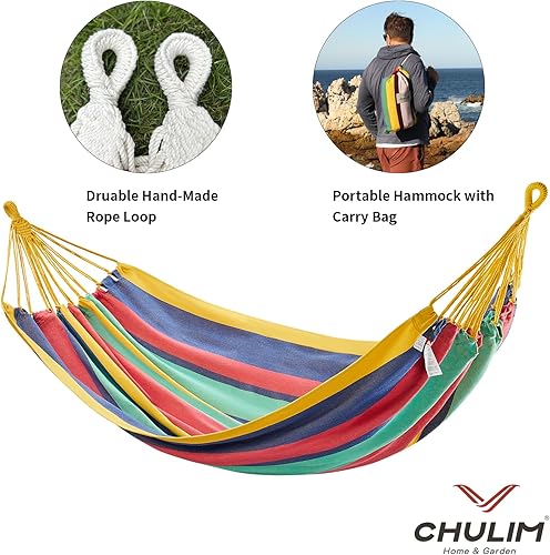 Miniatura 6 de CHULIM Hamaca doble brasileña con correas de árbol, extragrande de 94 x 63 pulgadas, hamaca para 2 personas para patio trasero al aire libre e