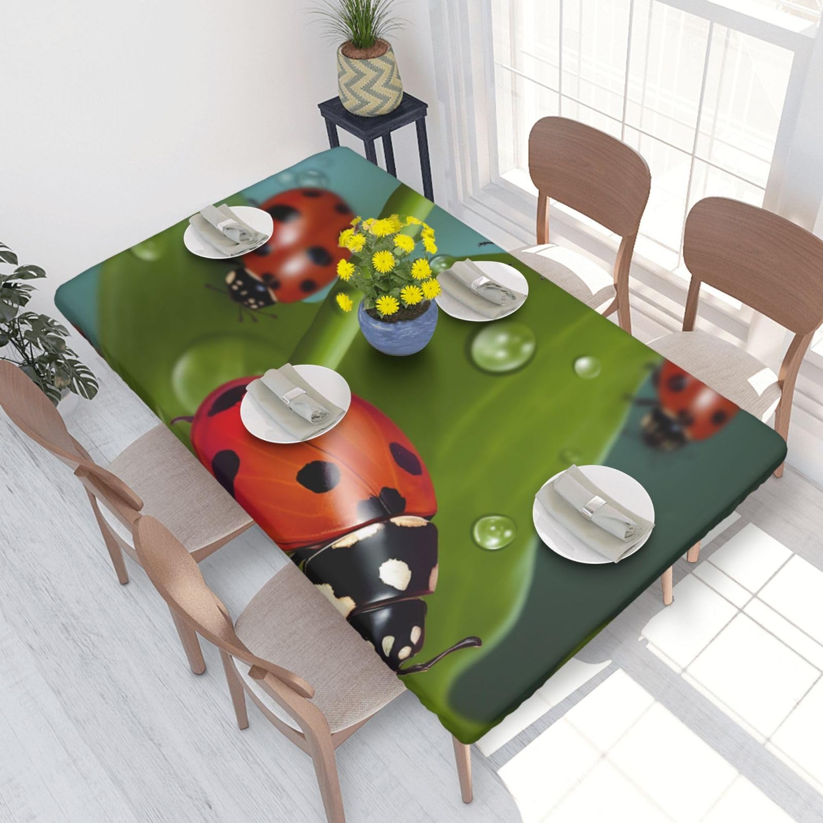 WPKJU Ladybug Printed Tablecloths 4ft Rectangular Table Covers Washable Polyester Decorative Table Cloth for Dining Table Picnic Wedding