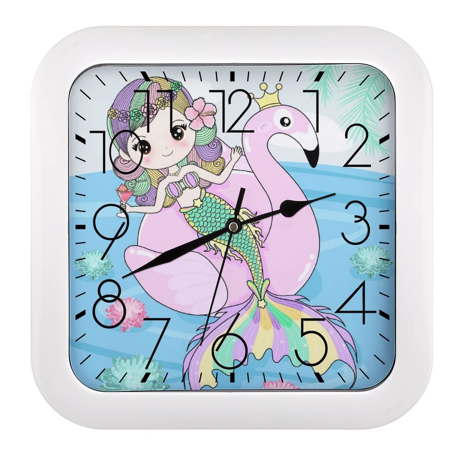 Horloge murale sirène flamant pour salon et cuisine design et coloré