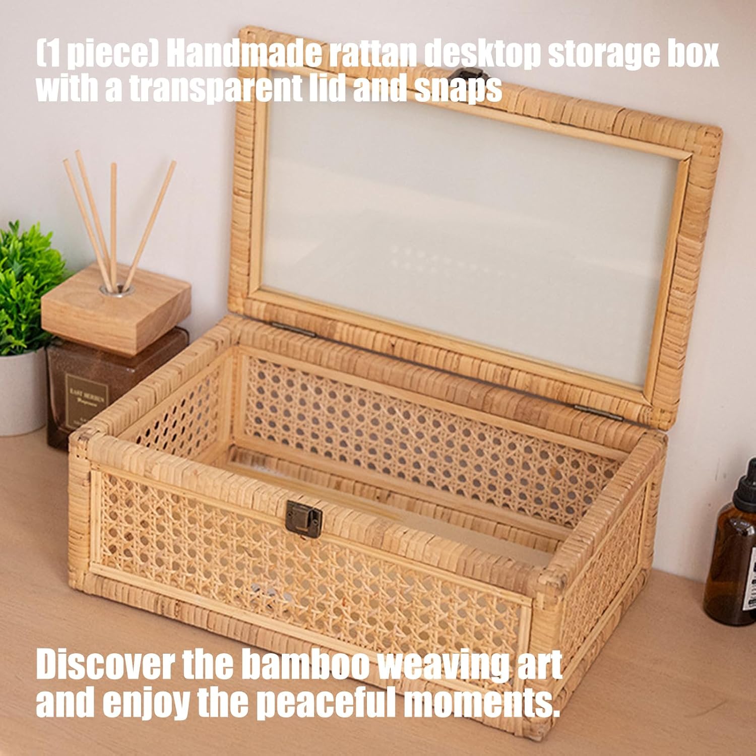 Handcrafted Rattan Basket Storage Box with Cover and Clasp for Desktop Home Organization Wicker Desktop Organiser with Clasp