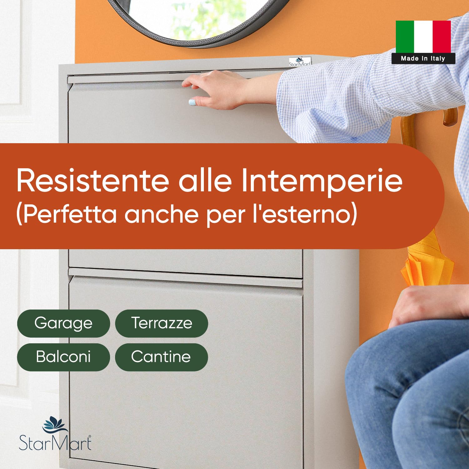StarMart Scarpiera Salvaspazio Slim GRIGIO (4 Ante 12 Paia, Nessun Montaggio) Struttura in Metallo resistente (no plastica, tessuto, or legno), per Interni/Esterni, Scarpe/Stivali, Garanzia 15 Anni