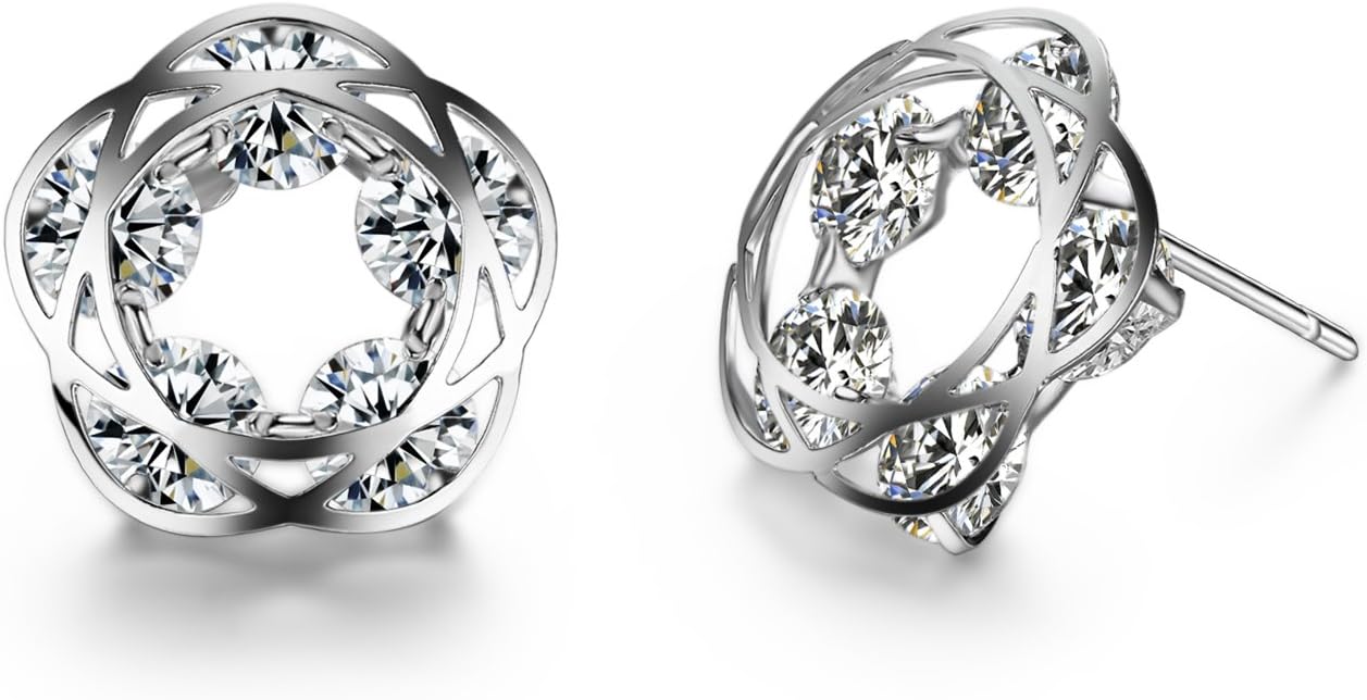 SBLING 18K White Gold Plated Cubic Zirconia Flower Stud Earrings (6.25cttw)