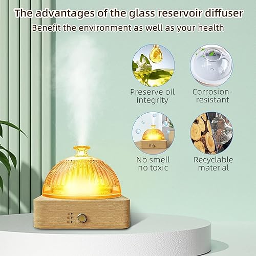 Miniatura 4 de Humidificador difusor de aceite esencial de vidrio, difusor ultrasónico de aroma de 6.8 fl oz con depósito de vidrio, base de madera, temporizador