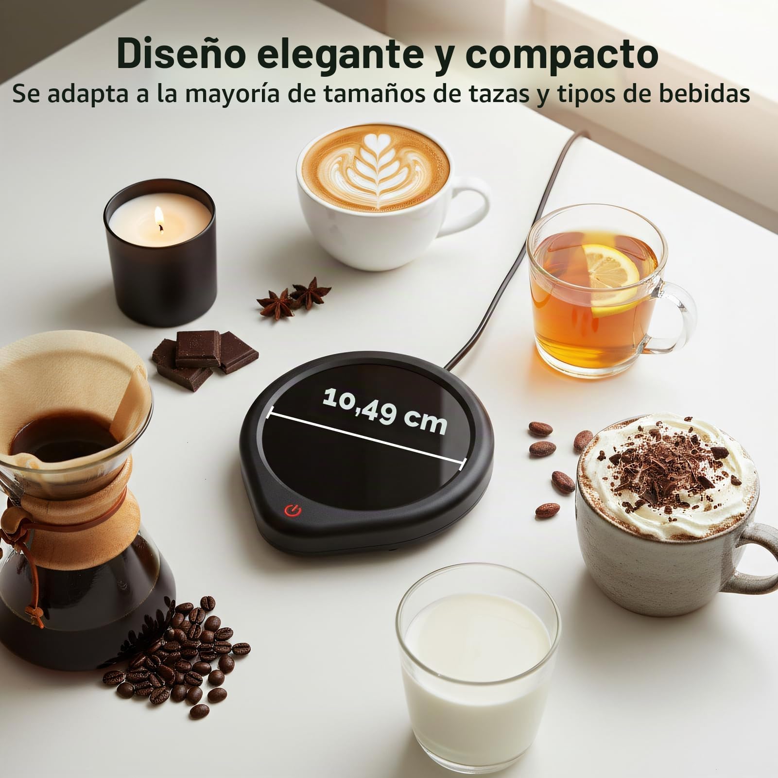 Oracer Calentador de tazas de café, calentador de tazas para escritorio con ajuste de temperatura inteligente de apagado automático, calentador eléctrico de bebidas, té, agua, leche para todas las