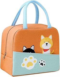 House of Quirk House of Quirk Insulated Reusable Lunch Bag Tote Bag For Women Printed Lunch Bag For School Picnic (Orange/Blue/Black Cat Yellow Dog(Oxford Cloth+Thermal Insulation Material), 5 Liters