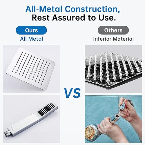 Miniatura 7 de G-Promise Cabezal de ducha de metal de 12 pulgadas con combo de rociador de mano, desviador de 3 ajustes, brazo de extensión ajustable con juntas de