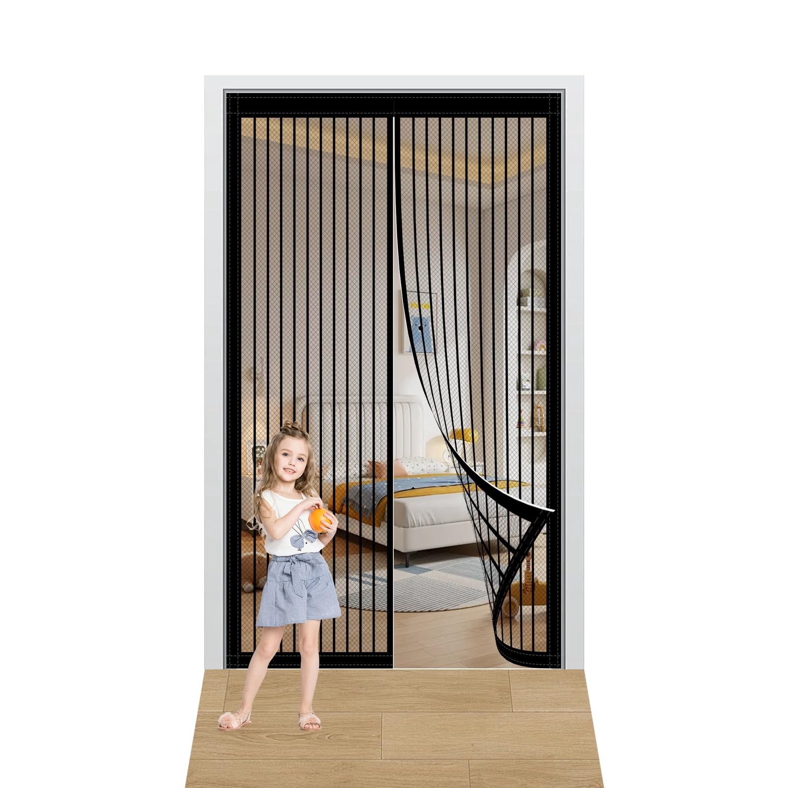 Yxrs Black Magnetic Door Curtain 78 X 198 Cm Keep Bugs Out & Lets Fresh Air In Fly Screen For Doors Easy To Install Suitable For Patio Doors Balcony Bedroom,