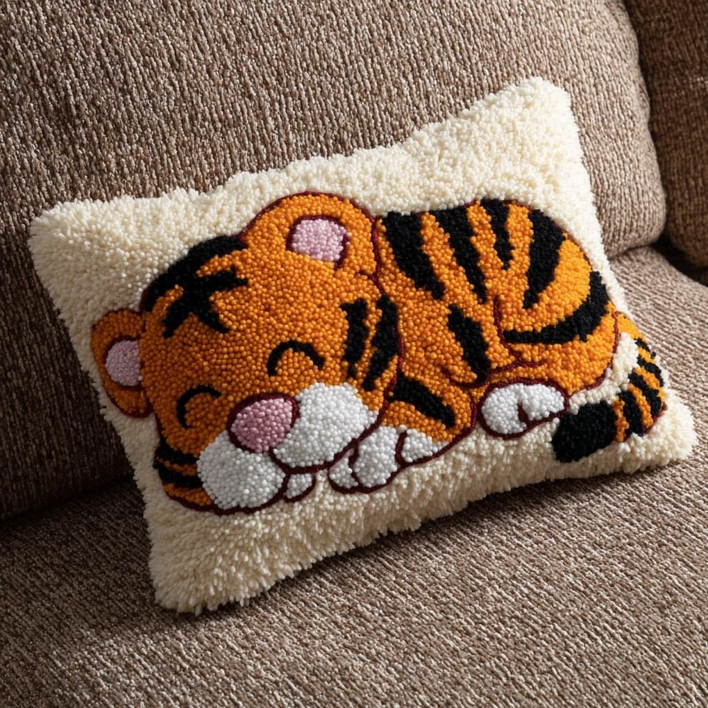 WallustrioaW Latch Hook Cushion Kits for Adults BeginnersSleeping Tiger