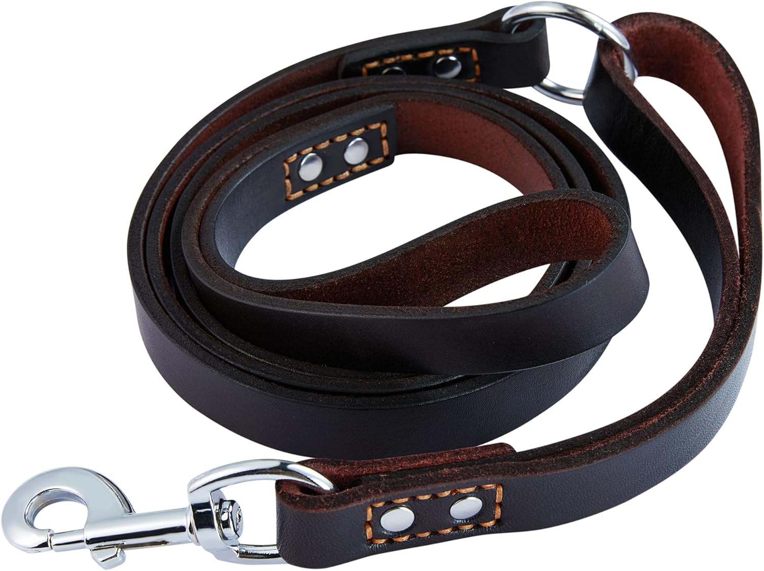 Leather Dog Leash Traffic 6ft Heavy Duty Training for Large Medium Small Breed Dog Brown Double Handle Pet Leashes (6FT * 4/5", Brown)