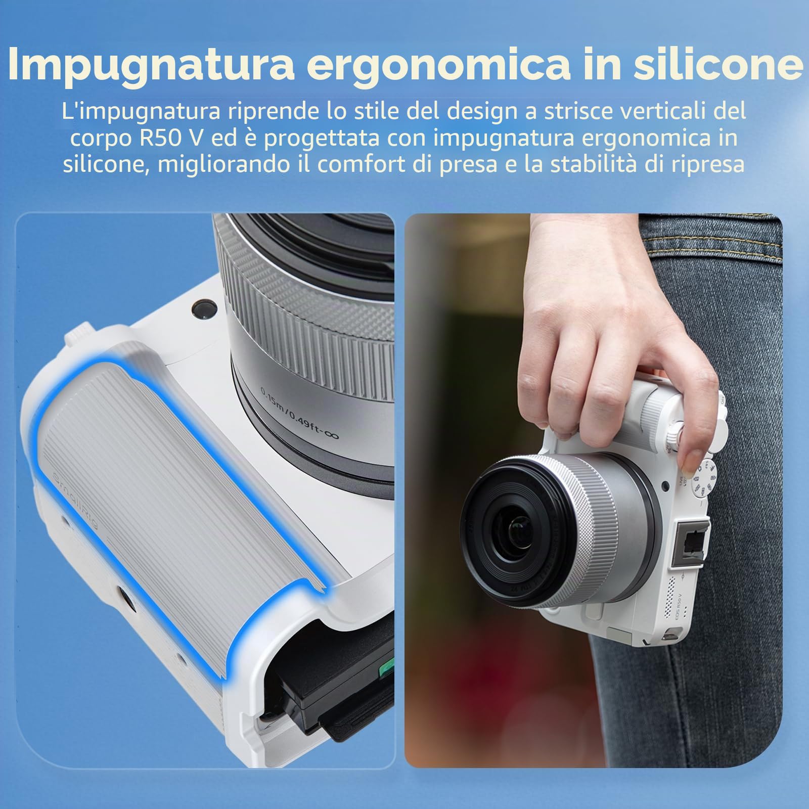 SMALLRIG Impugnatura R50 V a forma di L per Canon R50V con piastra a sgancio rapido per Arca, impugnatura laterale leggera a coste, supporto per scarpa fredda, fori filettati da 1/4"-20, supporto per
