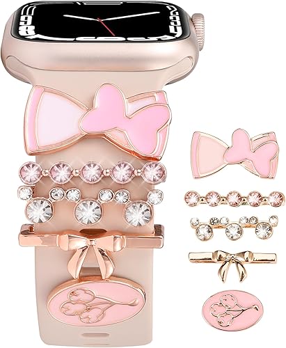 Dijes de correa de reloj de dibujos animados compatibles con iWatch Series 8, 7, 6, 5, 4, 3, 2, 1, todos los modelos de mujeres, bonitos bucles