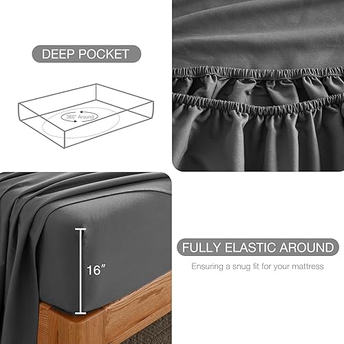 Miniatura 4 de Juego de sábanas de microfibra de 3 piezas, tamaño individual, color gris, juego de sábanas bajeras y fundas de almohada, sábanas individuales de