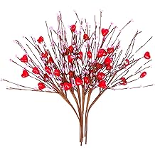 Valentine&rsquo;s Day Gifts, Valentines Day Decorations, 6 PCS Artificial Berry Flower Stems Red Heart Shaped Berry Picks for Valentine&rsquo;s Day, Propose, Wedding, Home Decor