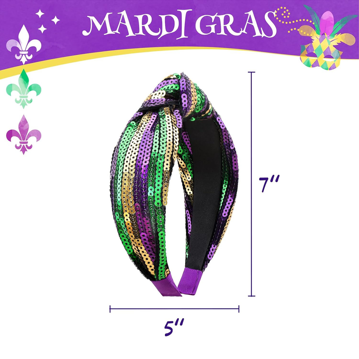 2Pcs Mardi Gras Outfit for Women Parade Hair Accessories Glitter Headbands for Girls Green Masquerade Hairbands Women Gold Sequins Carnival Outfit - Image 4