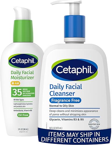 Cetaphil Face Wash, Fragrance Free Daily Facial Cleanser for Sensitive Skin 16 oz Face Moisturizer, Daily Oil Free Facial Moisturizer with SPF 35, Fragrance Free Face Lotion 3 Fl Oz