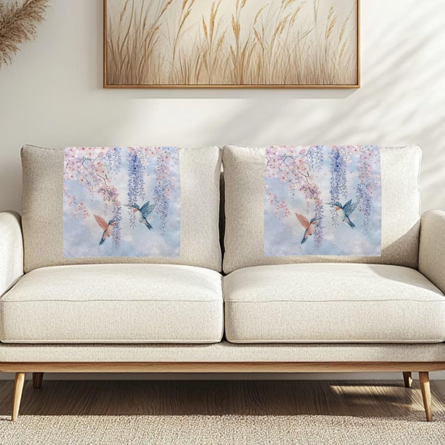 Hummingbird Flower 2 Piece Recliner Chair Cover Washable Furniture Protector Cover Pet Scratch Resistant Headrest Covers Non-Slip Slipcover for Couch Sofa Armchair 16.53 x 26.18 in