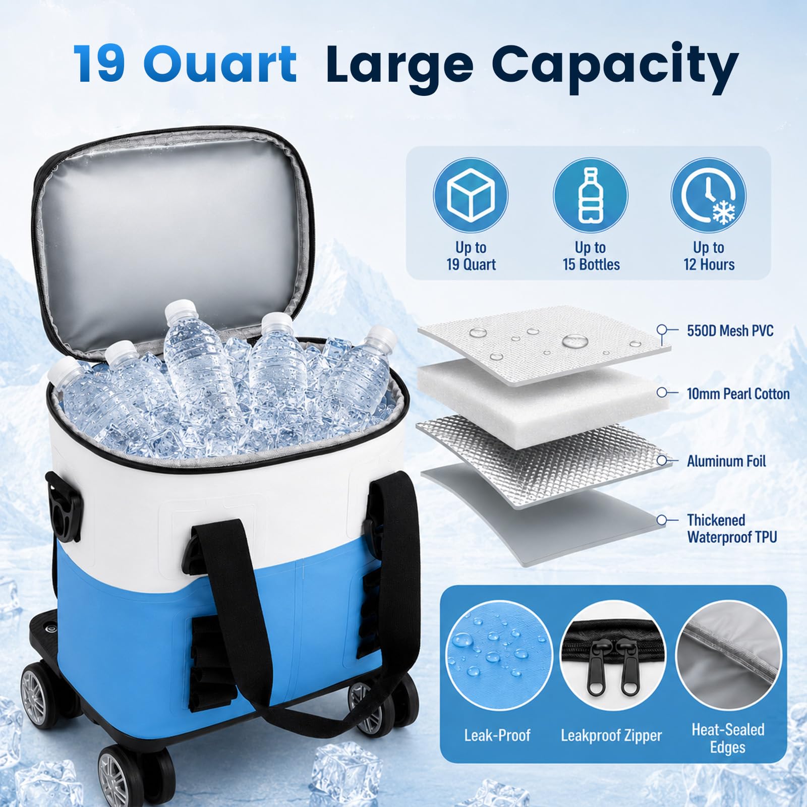 Máquina de terapia de frío para rodillas con barra telescópica y ruedas, dispositivo de terapia de frío 19L/20QT con temporizador, máquina de hielo portátil con 5 niveles de flujo para alivio del