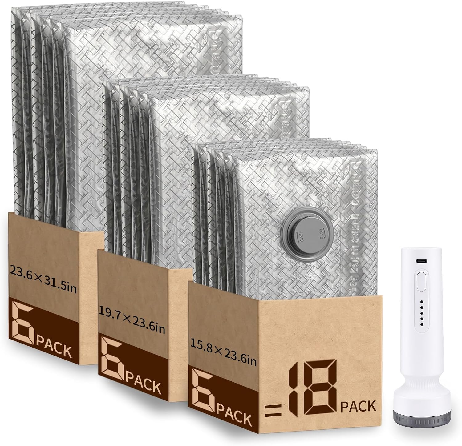 Travel Vacuum Seal Bags for Clothing,Vacuum Storage Bags with Rechargeable Pump,18 Pack Space Saver Compression for Clothes,Blankets,Bedding,Suitcase Luggage Seasonal Storage