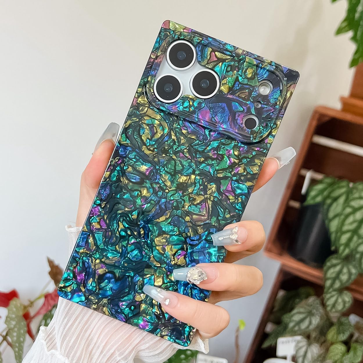 BANAILOA Compatible with iPhone 17 Pro Case Rectangle for Women,Luxury Sparkle Colorful Shell Protective Soft Slim Girly Cover Designed for 17 Pro - 6.3 inch (Black Shell) - Image 5