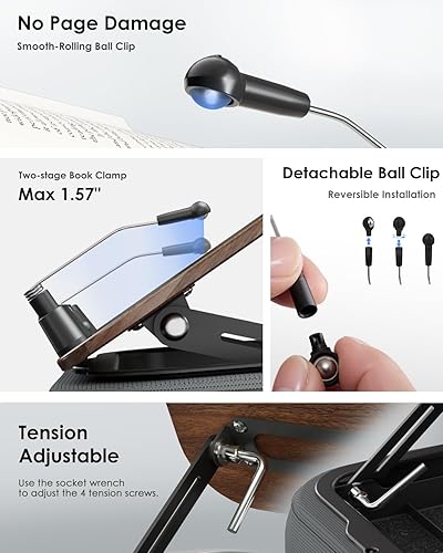 Miniatura 5 de Viozon Soporte de almohada para libro de regazo con almacenamiento, almohada de lectura ajustable con panel de madera oscura, soporte de libro