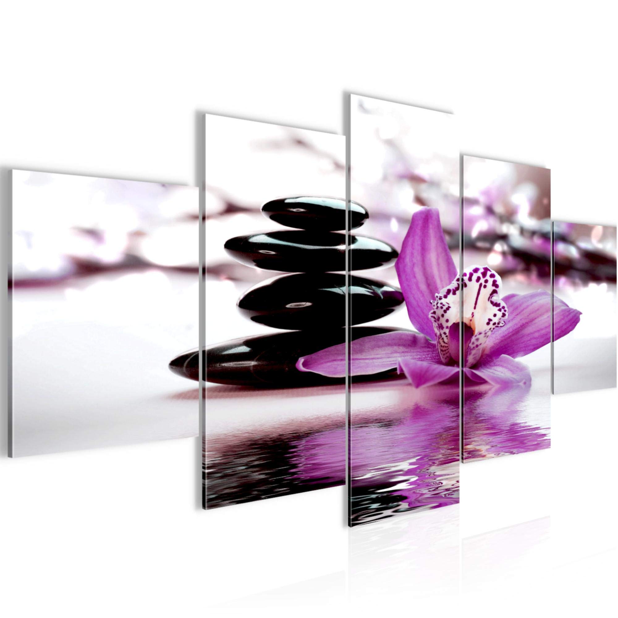 Runa Art - Cuadros Decorativos Flores Orquídea 200 x 100 cm 5 Piezas XXL Decoracion de Pared Diseño Violeta 204251b