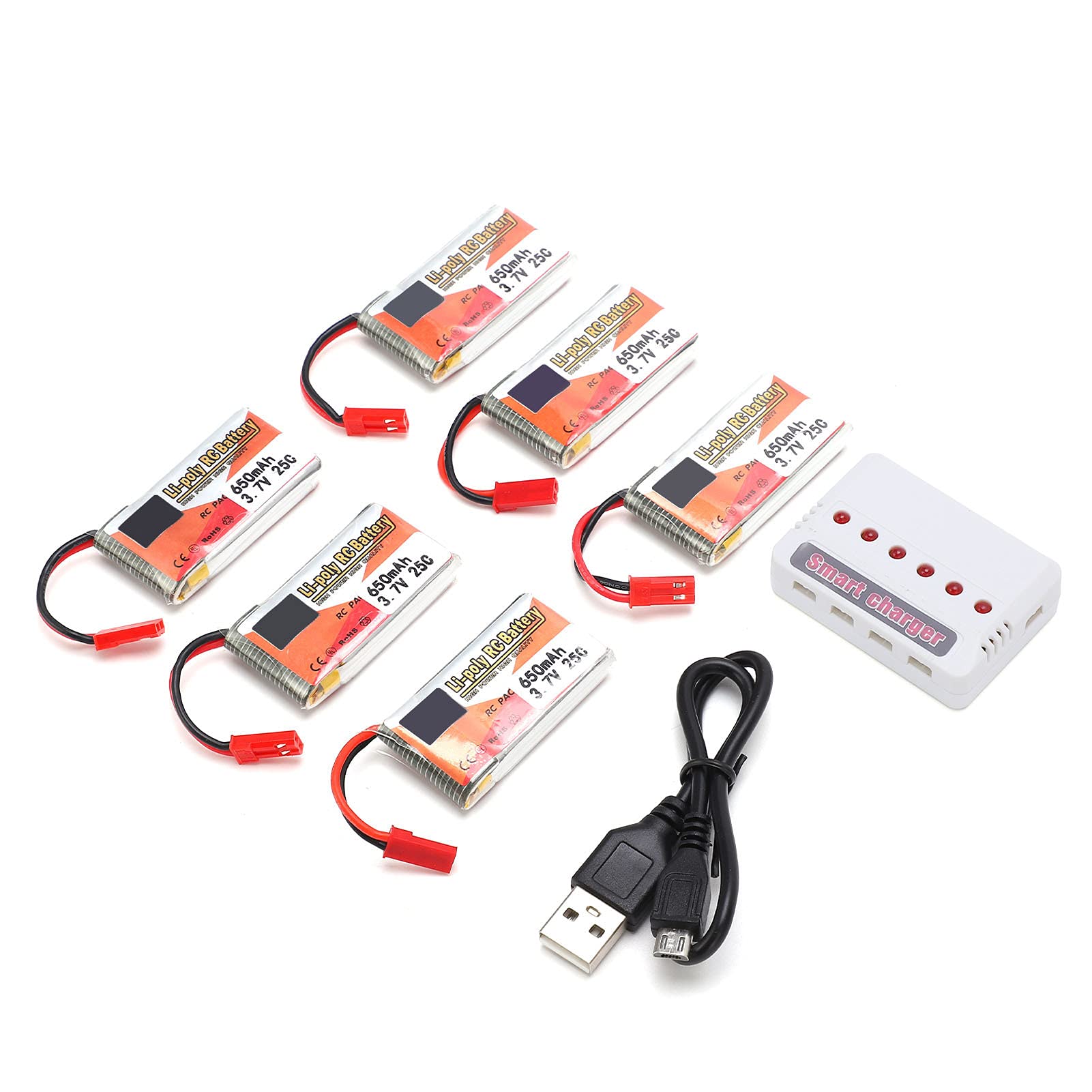 6 uds 3,7 V 650mAh batería Lipo recargable enchufe JST cargador 6 en 1 RC coche barco aviones