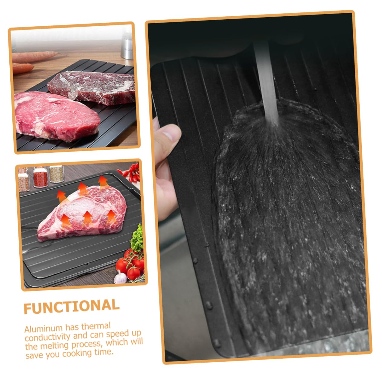 PRETYZOOM Auftauplatte für Fleisch mit Aluminiumlegierung 3 Stück Schwarze Fleischauftauschale Schnelles Auftauen für Alltag und Kochen Spart