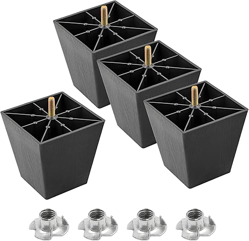 Miniatura 13 de Pernos de rosca métrica M8-1.25, patas de plástico para muebles de 6-3/8 pulgadas, patas de sofá cuadradas negras con tuercas en T, repuesto de