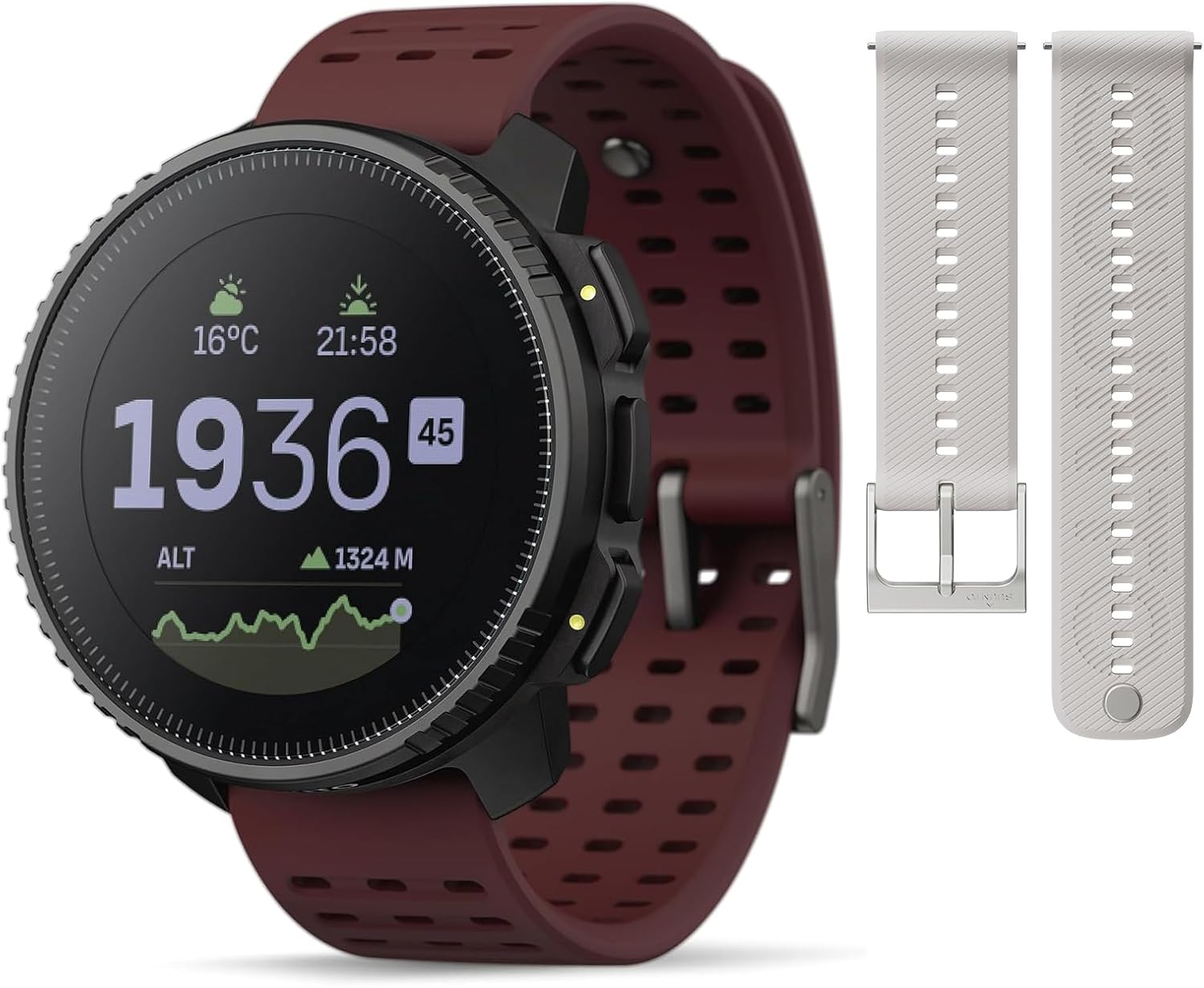 SUUNTO Vertical Adventure GPS Watch w/Offline Maps Steel Ruby & SUUNTO 22 ATH6 Silicone Strap Powder Gray S+M