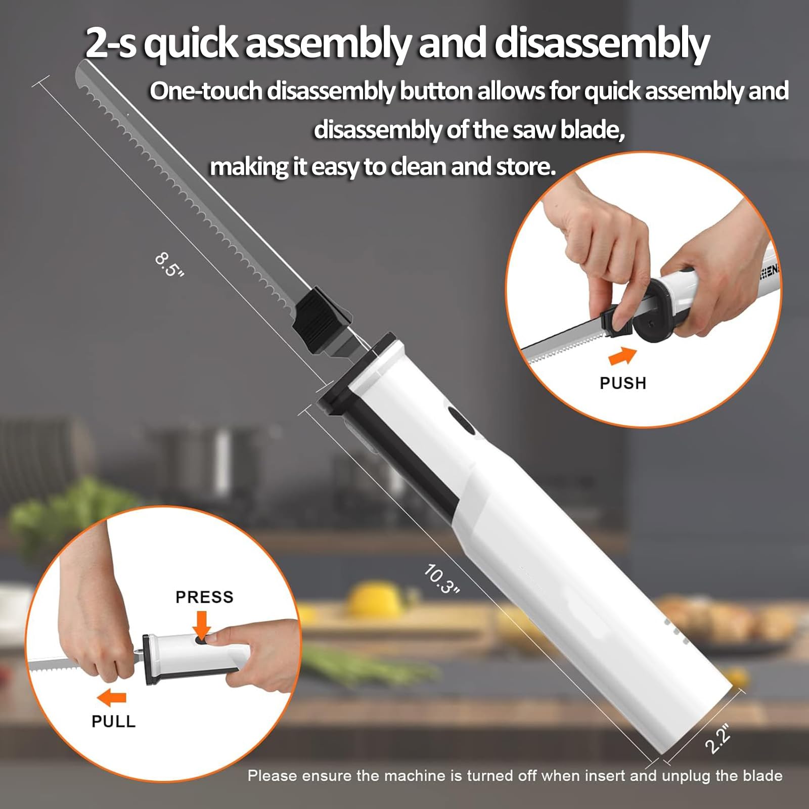 Couteau À Pain Électrique Rechargeable sans Fil, Couteau À Découper Électrique, avec 2 Lames en Acier Inoxydable Et Verrouillage De Sécurité, Compatible Lave-Vaisselle, pour Découper Le Pain