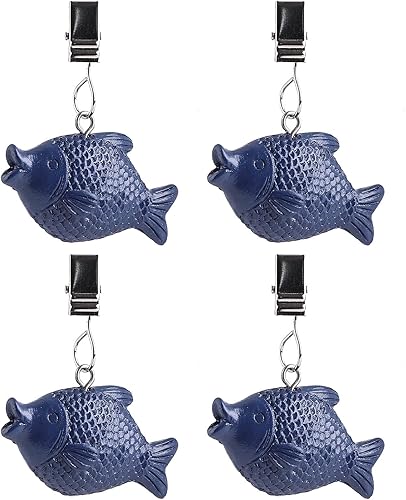 TwoFish Home - Juego de 4 pinzas para mantel de pescado azul, 100 % artesanales, clips de peso para mantel de peces azules, paquete de 4 clips de