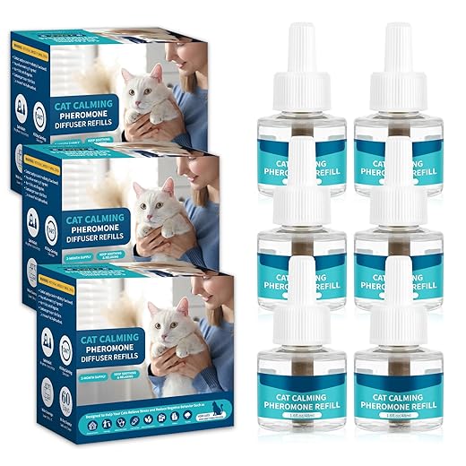 6 Pheromone Refills for Cats, Compatible with All Common Diffusers, Calming for Cats from 180 Days to Relieve Stress, Anxiety, Calming Diffuser for Cat Pheromones (48ml per Refill)