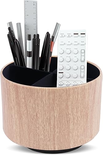 Organizador redondo de cuero para suministros de arte, soporte para control remoto, giro de 360 grados, soporte multifuncional para lápices, 4