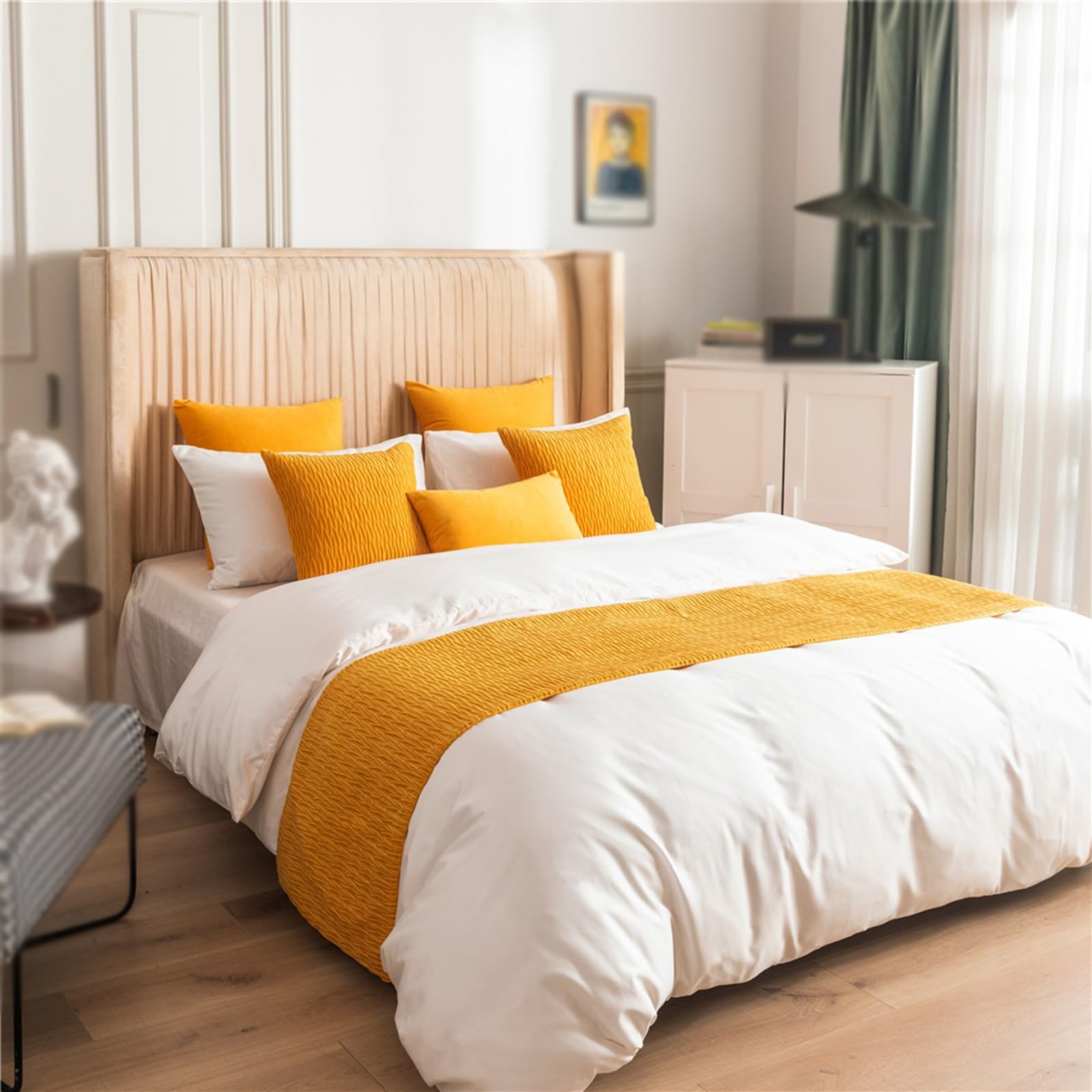 Syibelters Washable Bed Runner Bedroom Bed Scarf(Yellow1,50 * 210cm)