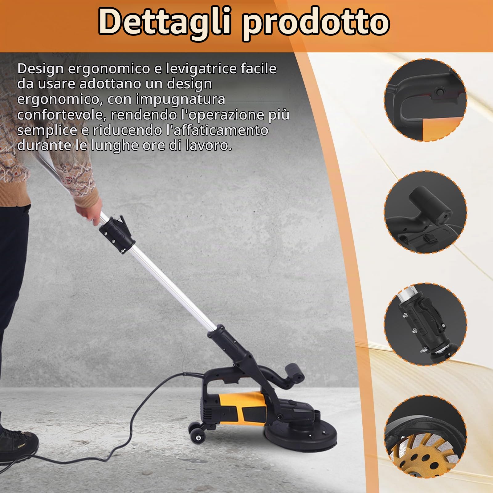 Levigatrice per Cartongesso, Levigatrice per Pareti da 1100W 2800 giri/min per levigatrici Ø 180mm Disco Abrasivo Carteggiatrice per Cemento per Pareti Pavimenti in Cemento
