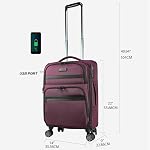 KROSER Softside Bagage extensible avec poches d'affaires avant, Valises de 20 pouces avec roues de spinner & Intégré TSA Lock, sac à bagages en rouleau de valise durable avec USB Port, Bourgogne